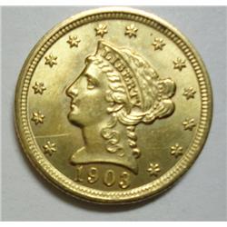 1903 $2 1/2 GOLD Liberty MS61 a mark or so awy from much higher grade GREAT