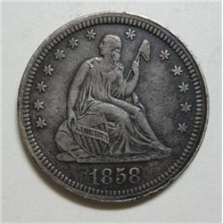 1858 Seated quarter  original undipped XF