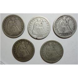 Lot of 5  Seated quarters  original undipped F/VF;53 A/R-56-57-58-77