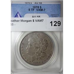 1878 8 feather Morgan $ VAM7  ANACS55