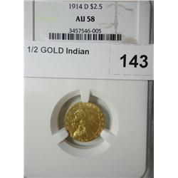 1914D $ 2 1/2 GOLD Indian  NGC58