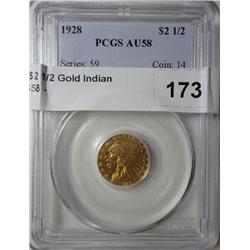 1928 $2 1/2 Gold Indian  PCGS58