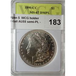 1890CC Morgan $  WCG holder 67DMPL  we call AU55 semi-PL
