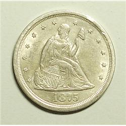 1875S twenty center  AU55  well struck white original surface PQ coin