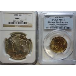 2007 Washington $ a double mint error coin was struck from probably a greasy die