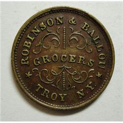 1863 civil war store card token Robinson & Ballou grocers