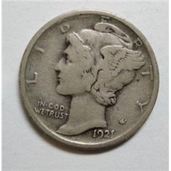 1921D Mercury dime original undipped solid rim FINE