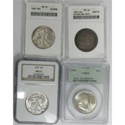 Nice lot slabbed half $ ;Walkers 1943 NGC63-46 ANACS61-Franklin 1948 PCGS64