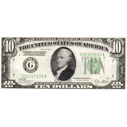 $10 REDEEMABLE IN GOLD 1928 SERIES FRN BOLD CRISP