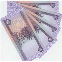 GROUP OF 5 50 DINAR IRAQ NOTES CURRENCY