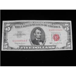 $5 RED SEAL LEGAL TENDER 1963 STRONG RED SEAL