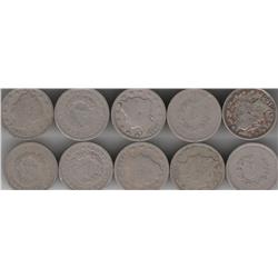 GROUP OF 10 V LIBERTY NICKELS MIX DATES