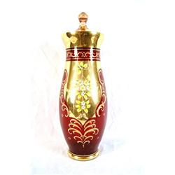 Ruby glass lidded vase with gold enameling