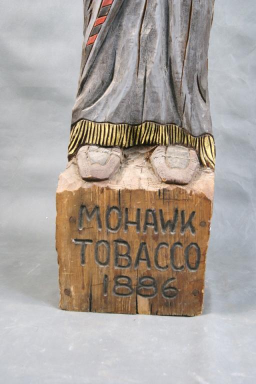 Cigar store wooden Indian carved statue "Mohawk tobacco 1886"