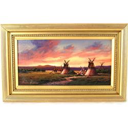 Hiene Hartwig (1939) 6" x 12" o/b Titled on back: August Encampment