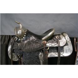Rare, Early Ted Flowers silver parade saddle One of a kind with breast plate, bridle & serapes - ext