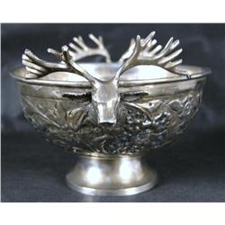 Mexican silver bowl w cast deer - reposse approximately 13 oz. silver