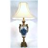 Image 1 : Blue & White faiance style ceramic Lamp with Putti handles