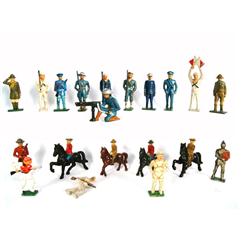 Collection of 20 Grey iron figures circa 1935 WWI Marines, navy, signal & boy scouts,  Mounted polic