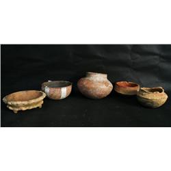 5 Pre Columbian Bowls from the R.O.Browne Coll. 6.5" footed Bowl, 5.5" bowl w/ handle, (B102) 7.5" x