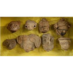 8 Pre-Columbian Faces From Mitlex, El Ixtepete, Chaimetla, and more, from the Robert Owen Browne Mus