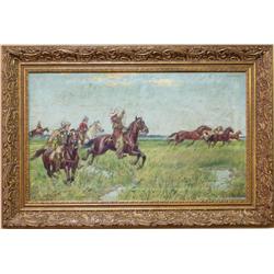 Vintage signed cowboy o/c 18" x 30" signed lower rght