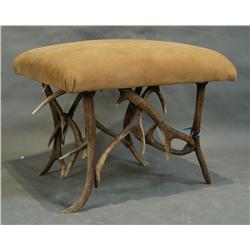 vintage 1930---         Antler & suede ottoman