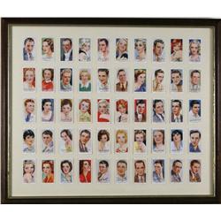 Collection of vintage Hollywood Cigarette cards by Players cigarettes.  Framed.