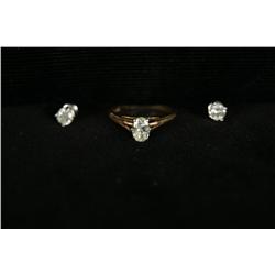 Pair diamond stud earrings & diam ring app 1 + ctw