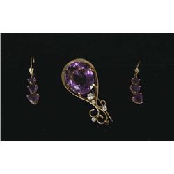 Amethyst & diamond  brooch & pair earrings Very large size amethyst