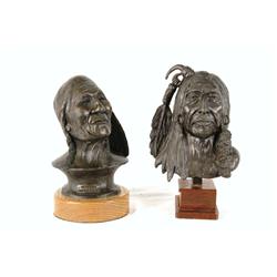 Pair of Bronze Indian Heads:  Russell & Wilhelm "Mandan memories" by Rick Wilhelm, and Indian Brave 