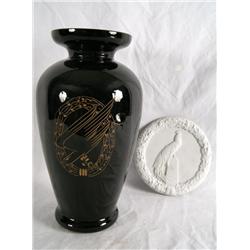 Vintage Nazi black vase & white plaque - 2pcs