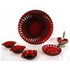 Image 1 : Ruby glass - Ribbed tray, relish, berry bowls - 6 pcs