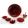 Image 2 : Ruby glass - Ribbed tray, relish, berry bowls - 6 pcs
