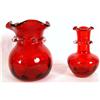 Image 5 : Ruby & clear applied handles vase, basket vase & 2 small vases - 4pcs