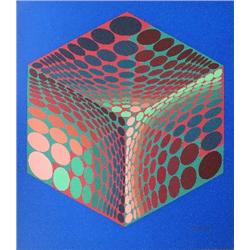 Signed Vasarely Cube Serigraph