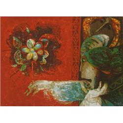 Signed Alvar Woman Holding Flower Lithograph