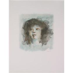 Signed Fini Blue Portrait Lithograph