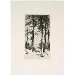 Signed Woiceske Pines in Winter Lithograph