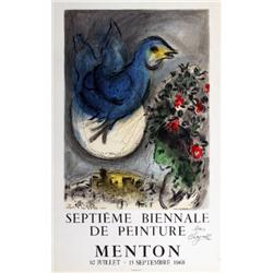 Signed 1968 Chagall Blue Bird Mourlot Litho