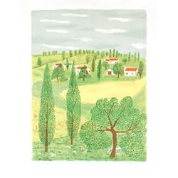 Signed Farm Scene Lithograph