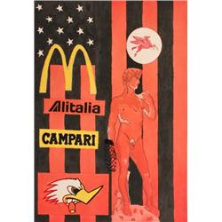 Signed 1987 Cutrone Alitalia Campari Watercolor