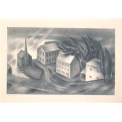 Signed 1938 Heckman Wind and Rain Lithograph