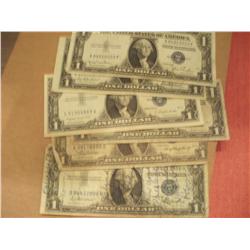 5 Mixed Date $1 Silver Certificates