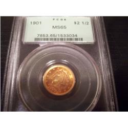 1901 $2.5 Gold Quarter Eagle PCGS Graded MS-65