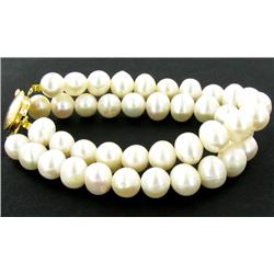 White Saltwater Baroque Pearl 2 Strand Bracelet (JEW-2587)