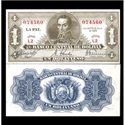 1928 Bolivia 1 Boliviardo Crisp Uncirculated Note (CUR-05923)