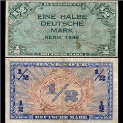 1948 Germany 1/2 Mark Crisp Circulated Note (CUR-05869)