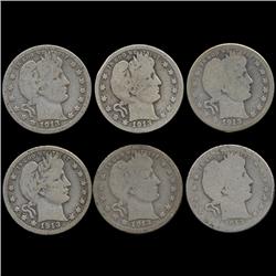 1913 Barber Quarters Lot of 6 Better Circulated (COI-7433)
