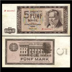 1964 E. Germany 5 Mark Crisp Circulated Note (CUR-05853)
